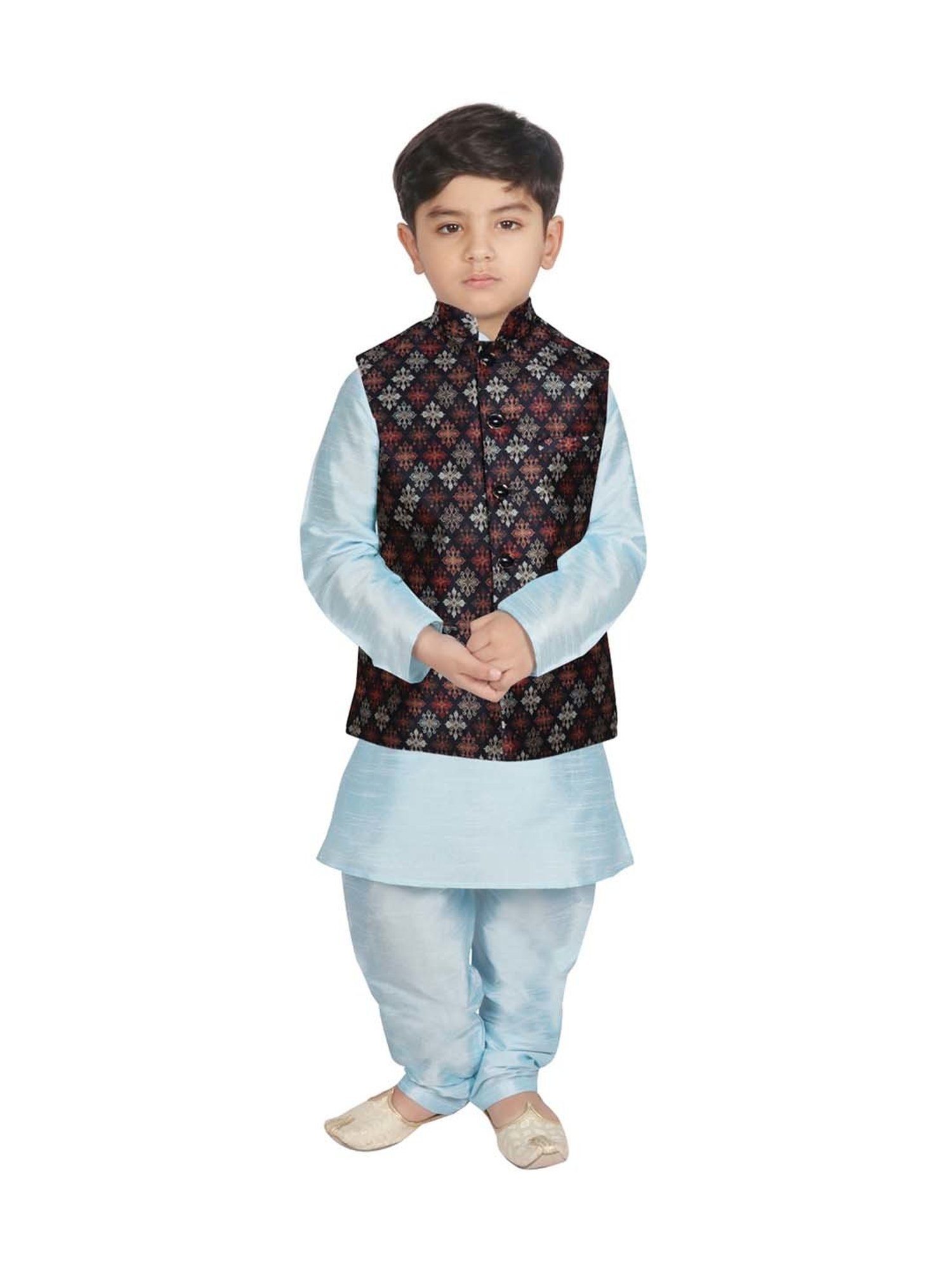 SG Yuvraj Kids Navy & Blue Printed Full Sleeves Kurta Set
