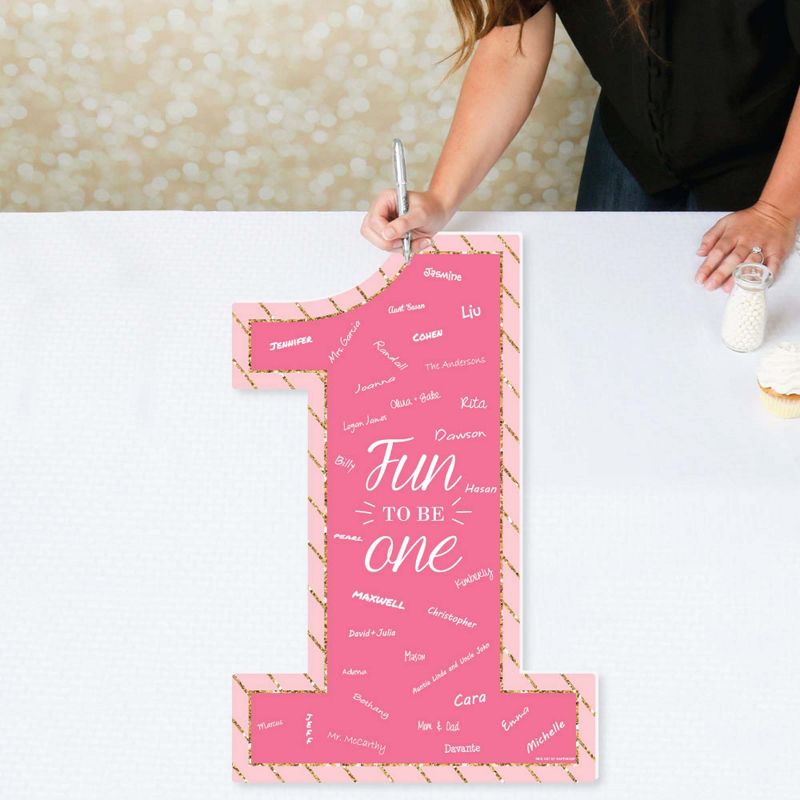 Big Dot of Happiness 1st Birthday Girl - Fun to be One - Guest Book Sign - First Birthday Party Guestbook Alternative - Signature Mat