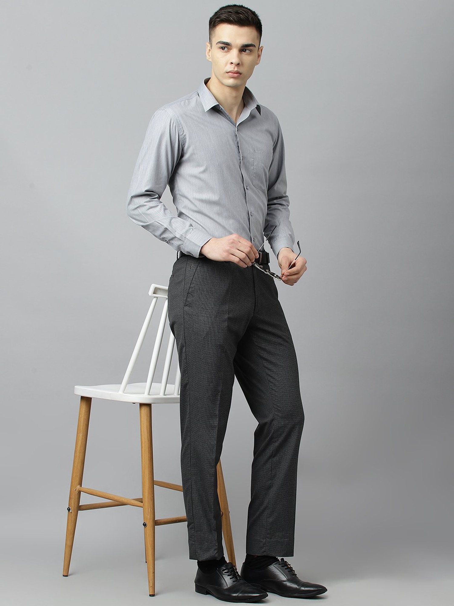 English Navy Grey Slim Fit Shirt