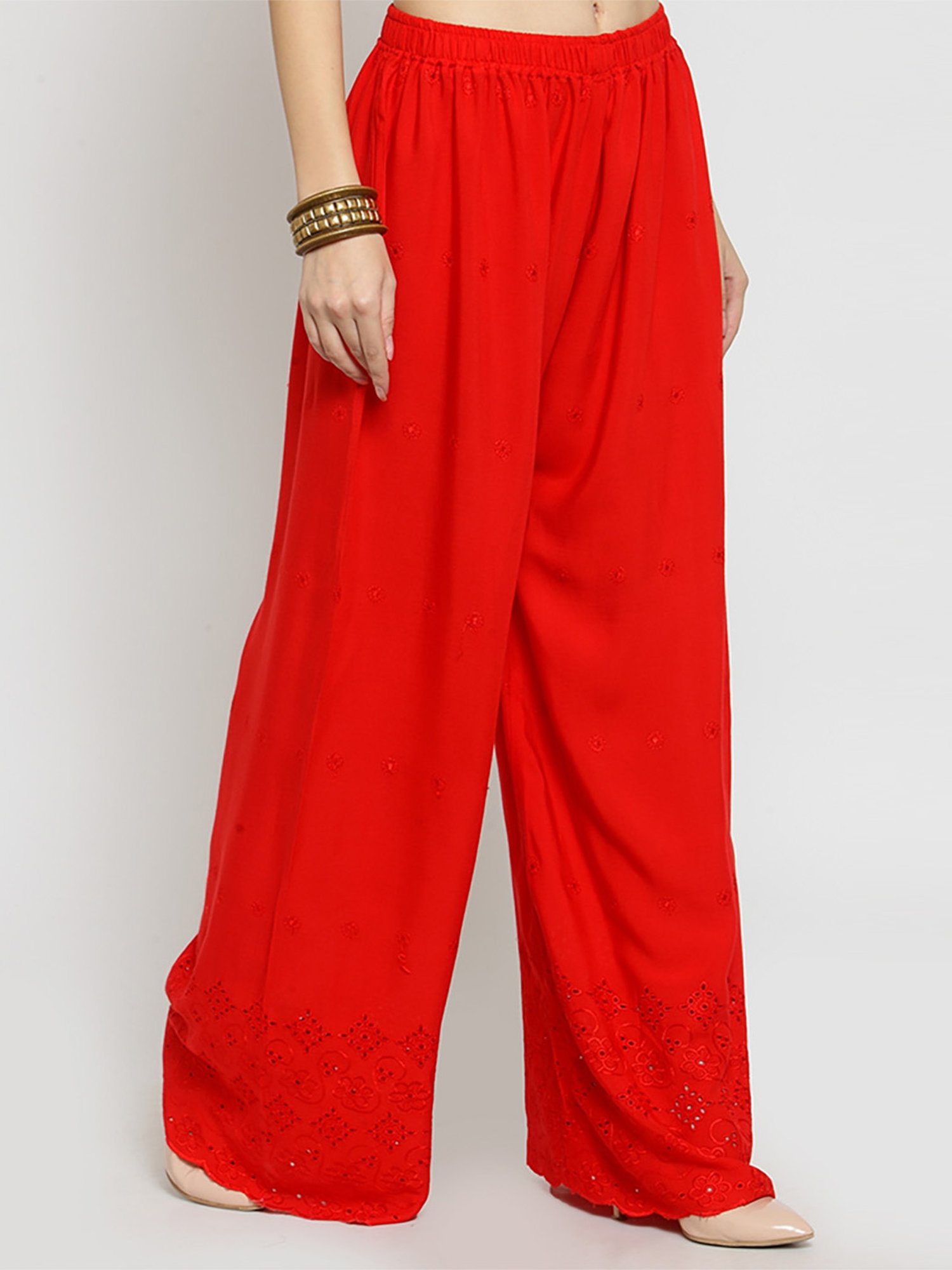 Castle Red Embroidered Palazzos