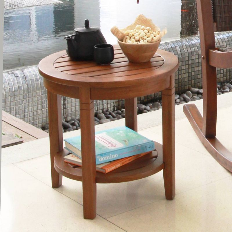Alston Solid Wood Outdoor Side Table with Shelf - Brown - Cambridge Casual