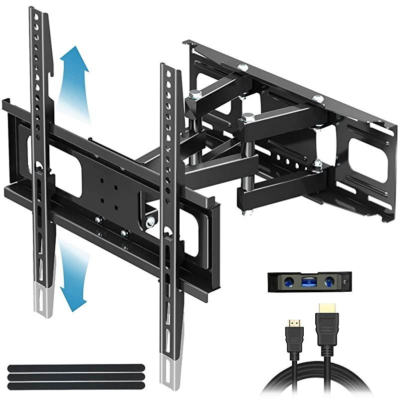 Full Motion TV Wall Mount with Height Adjustment for Most 32-65 inch LED, LCD, OLED Flat&Curved TVs, Bracket Swivel Articulating Arms Extension Tilt up to VESA 400mm, 121lbs, 16" Wood Stud