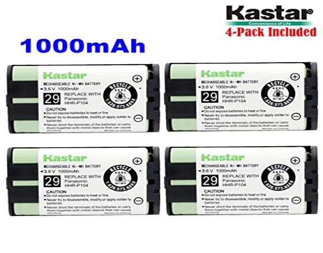 kastar hhr-p104 battery (4-pack), type 29, ni-mh rechargeable cordless telephone battery 3.6v 1000mah, replacement for panasoni