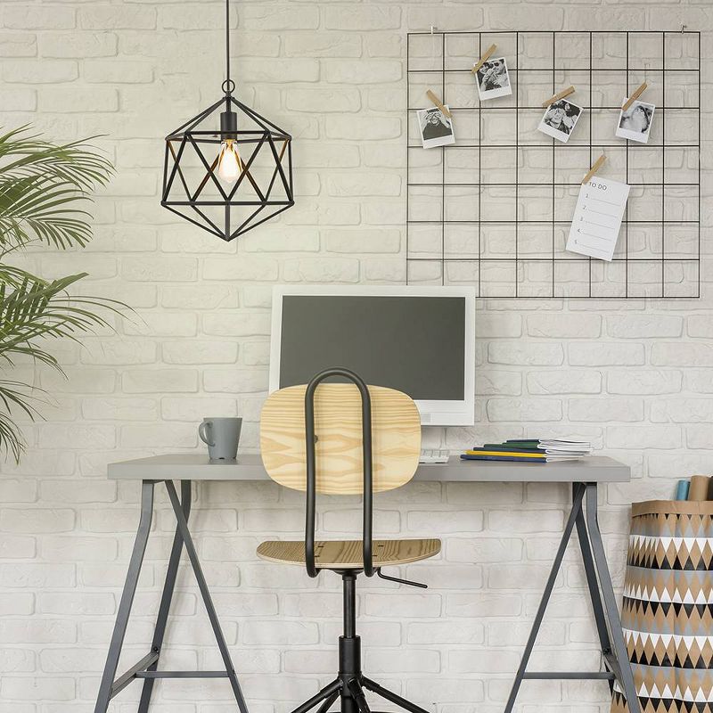 12.5" Metal Geometric Open Cage Mini Pendant Black - Cresswell Lighting