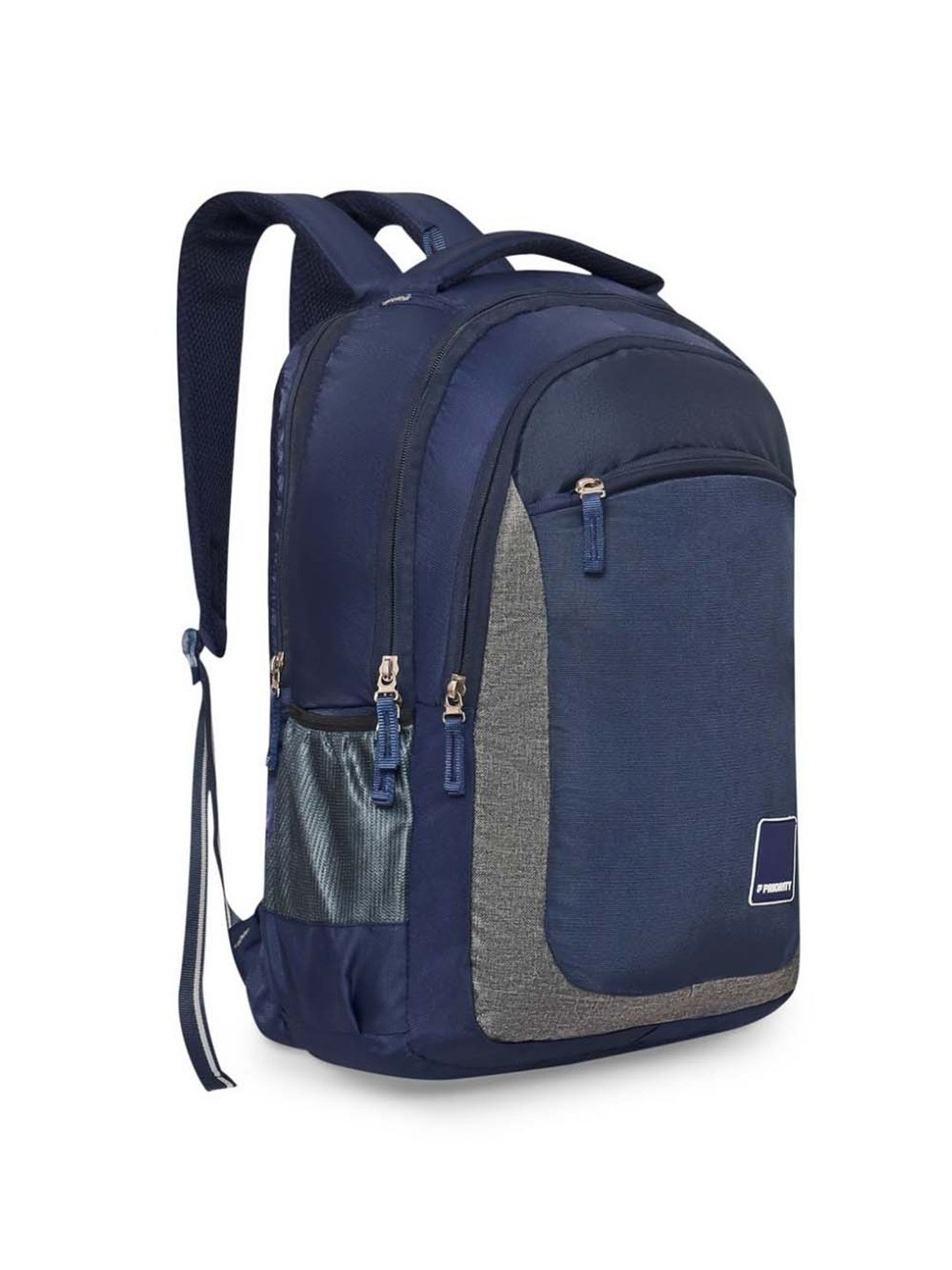 Priority Genius Navy Blue & Grey Polyester Solid Backpack - 29.44 Ltrs