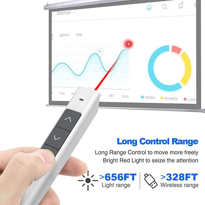 N26 Wireless Presenter with Laser Pointer 300 FT, 2.4GHz Presentation Clicker for Powerpoint Presentation, PPT Powerpoint Clicker for Presentation Remote Google Slide Clicker