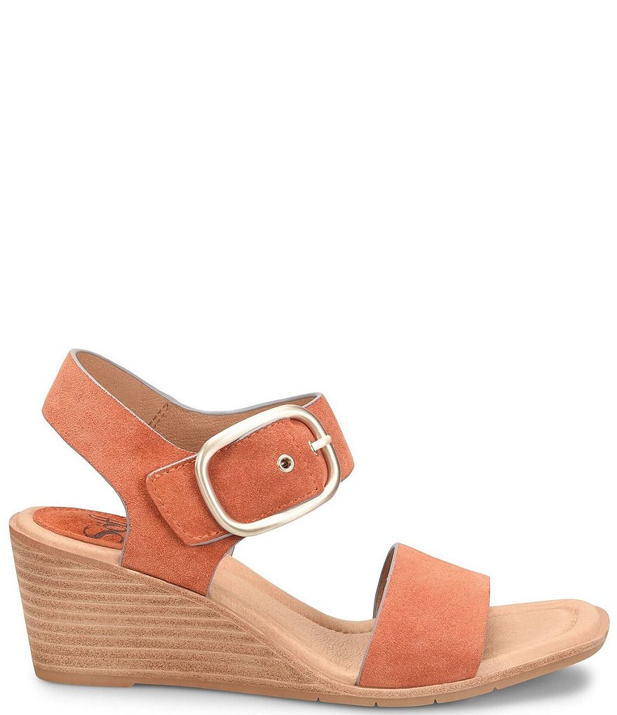 Sofft Greyston Suede Adjustable Buckle Wedge Sandals