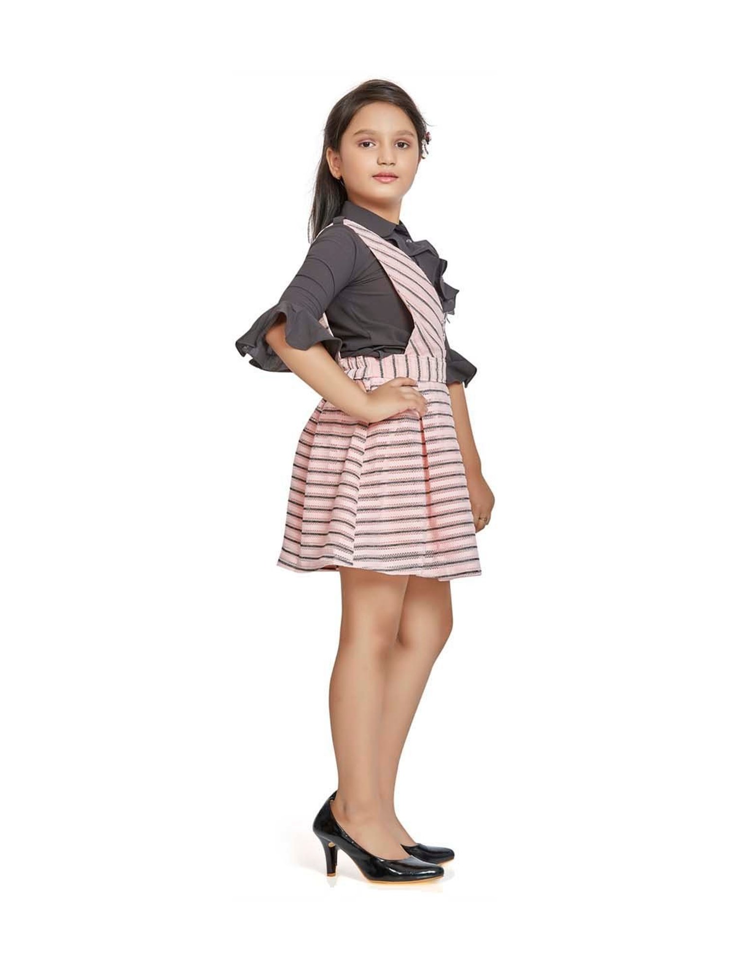 Peppermint Kids Peach & Black Striped Dress with Shirt