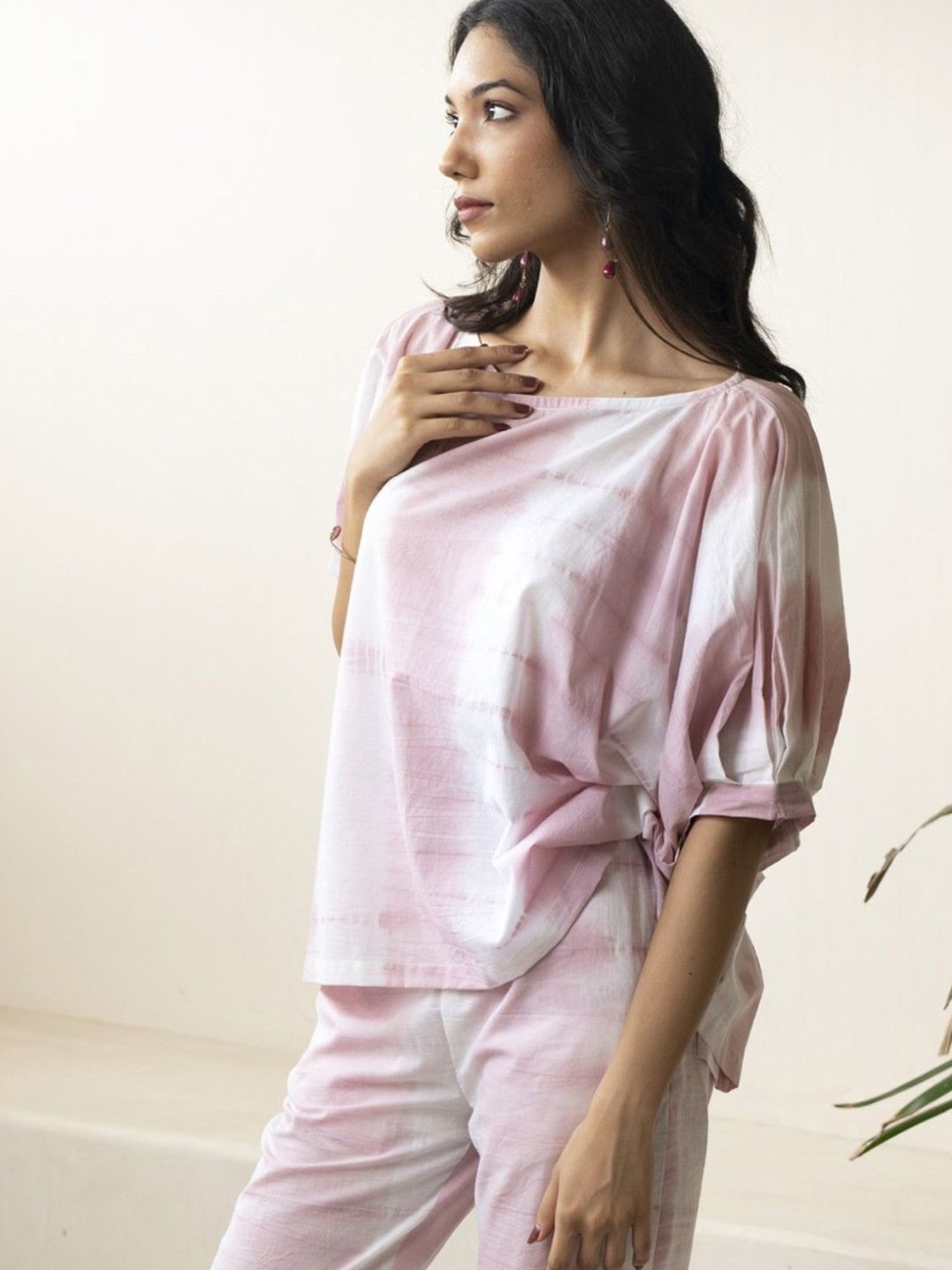 Akiso Inara Blush Pink Shibori Tie Dye Oversized Top With Tie Dye Trousers Co-ord Set