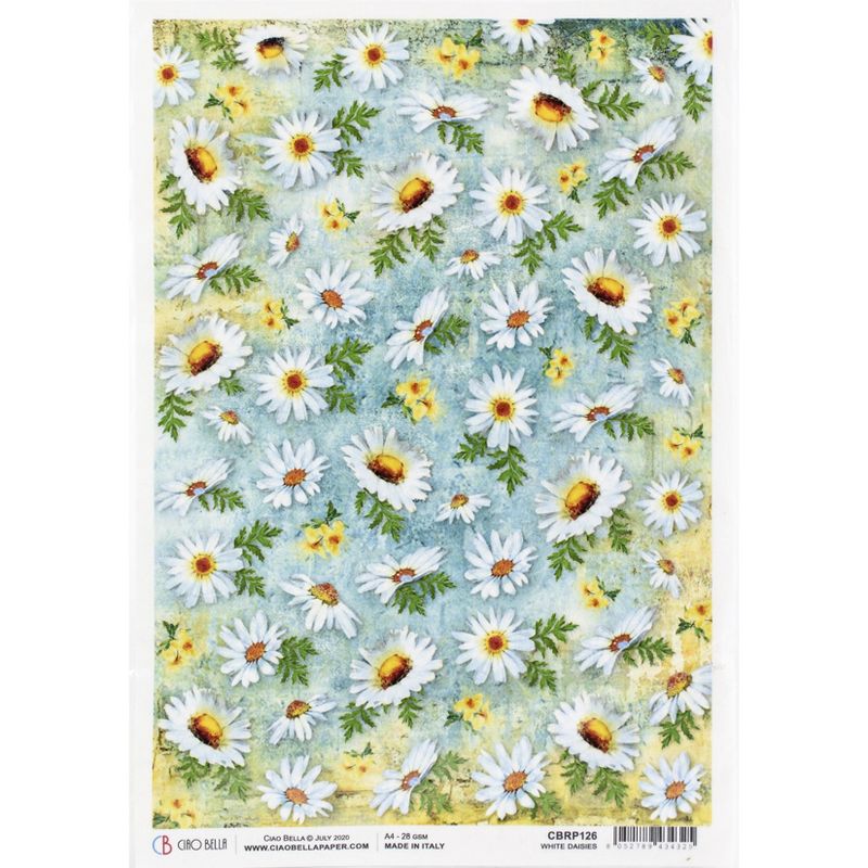 Ciao Bella Rice Paper Sheet A4 5/Pkg-White Daisies, Microcosmos