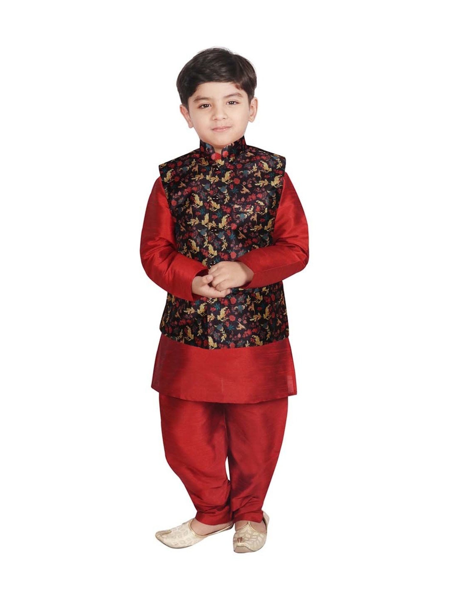 SG Yuvraj Kids Black & Maroon Printed Full Sleeves Kurta Set