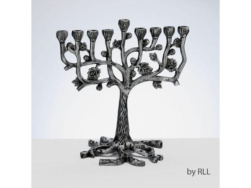 Rite Lite 9.5" Hanukkah Distressed Traditional Tree with Leaves Menorah - Silver