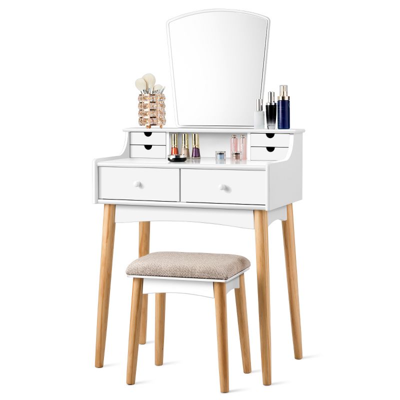 Costway Vanity Table 6 Dressing Table Cushioned Stool Makeup Table