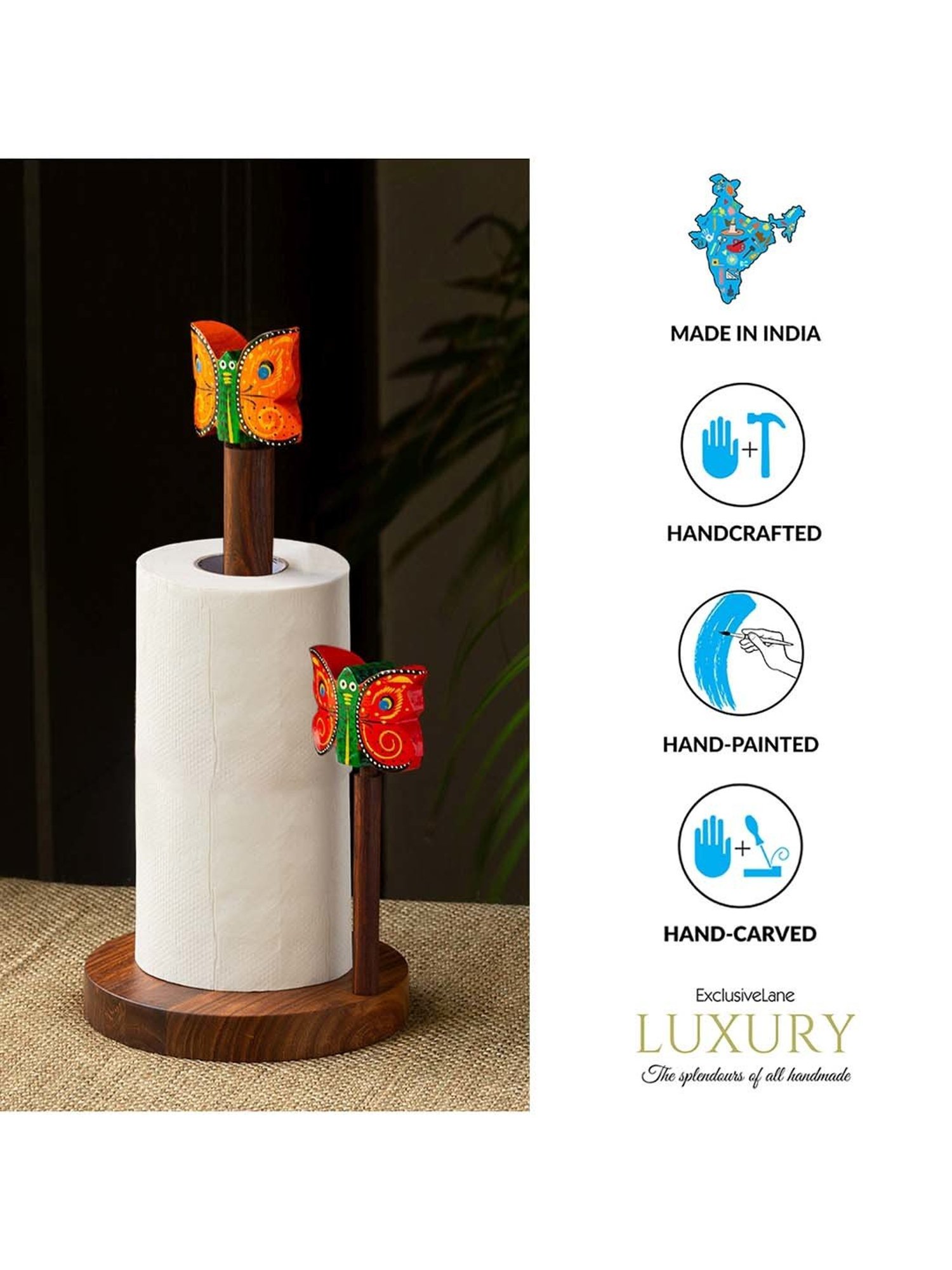 ExclusiveLane The Dancing Peacock Brown Sheesham Wood Napkin Holder - Set of 1