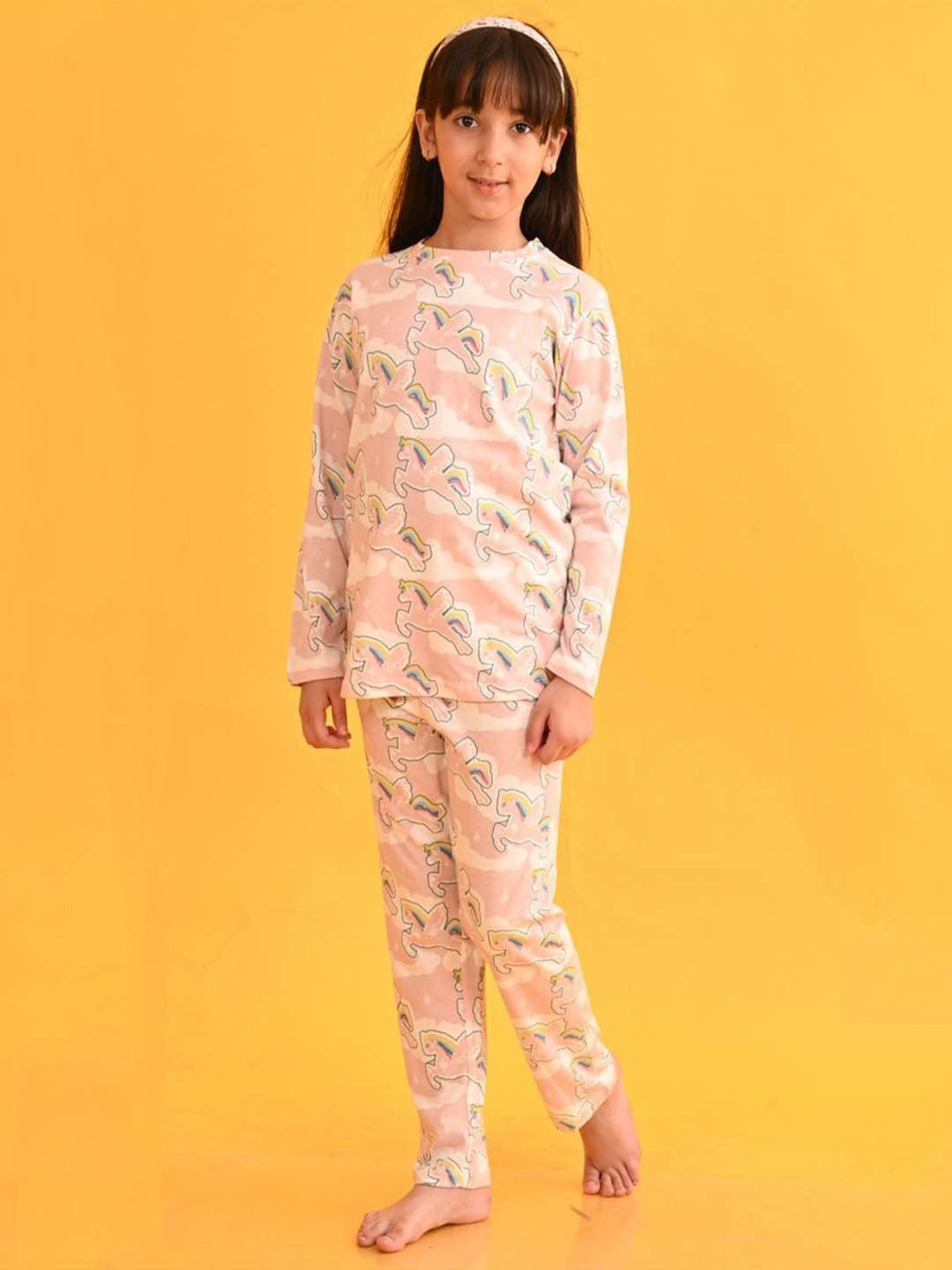 Anthrilo Kids Pink Cotton Printed Full Sleeves T-Shirt & Trouser