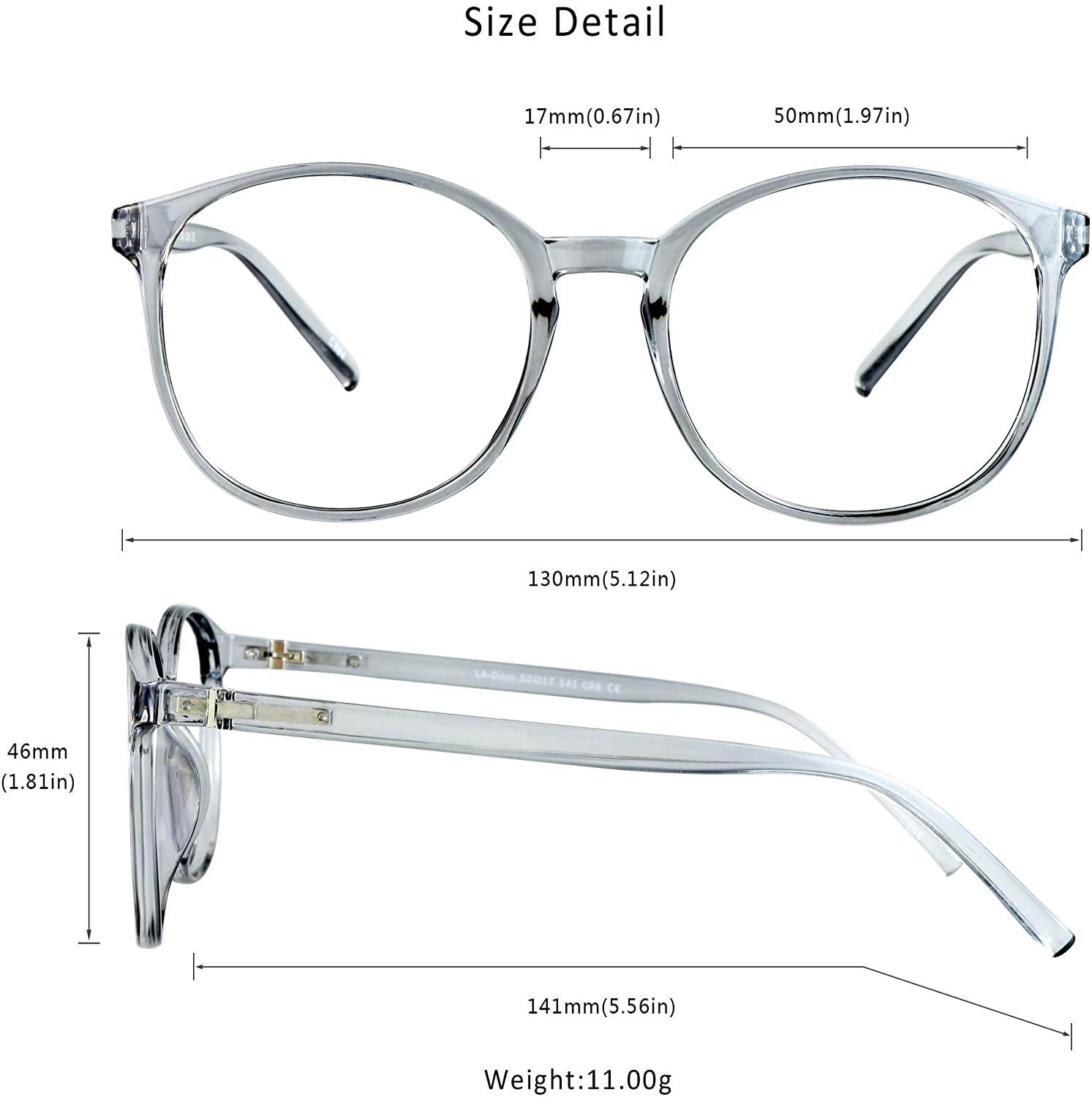 Blue Light Blocking Glasses, Anti Eyestrain, Computer Reading Glasses with Spring Hinge, Gaming Glasses, TV Glasses for Women Men, Anti UV, Anti Glare (Clear Grey, No Magnification)