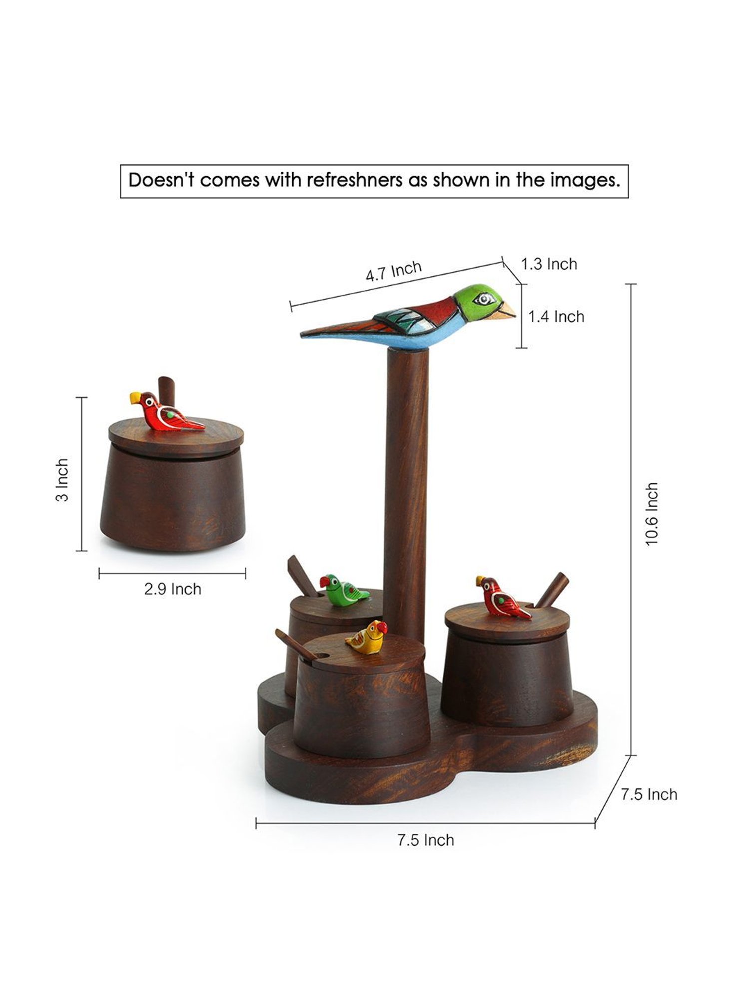 ExclusiveLane 'The Perched Family' Jar Set With Tray & Spoons In Sheesham Wood