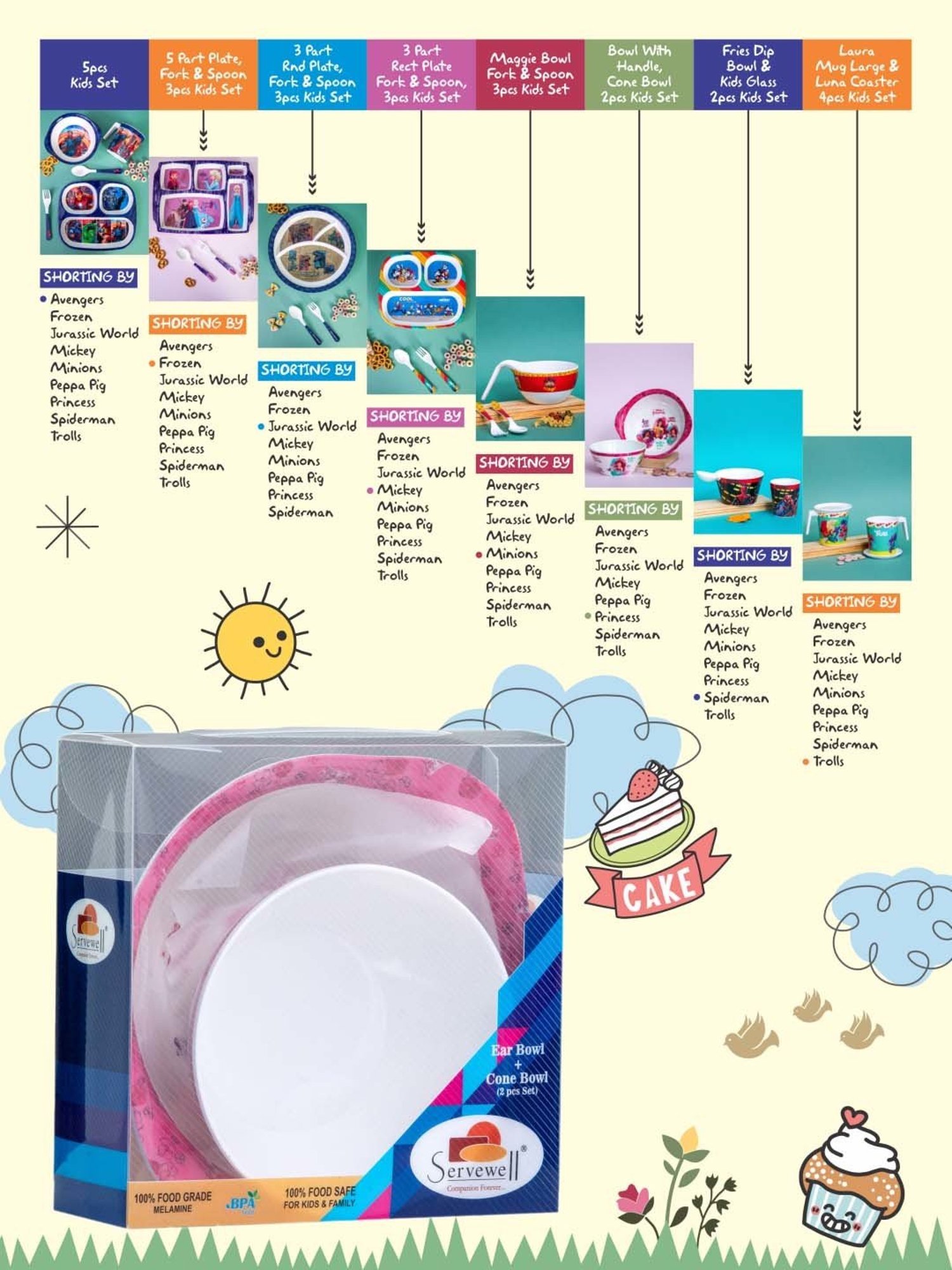 Servewell Princess Melamine Bowl With Handle - Set of 2