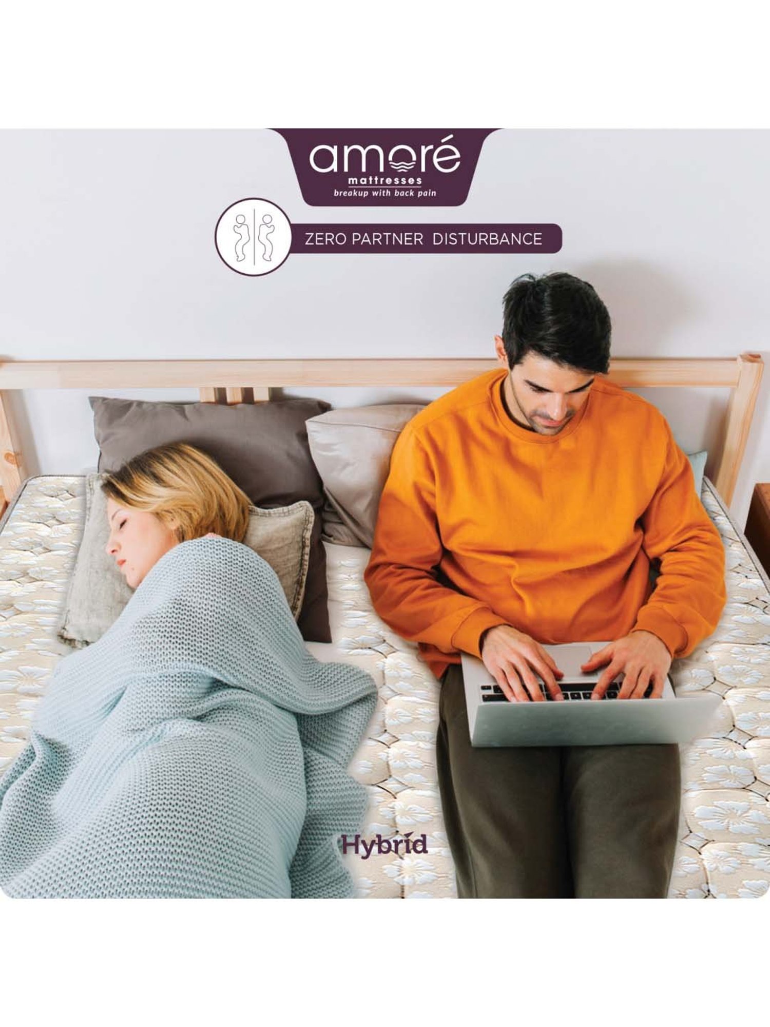 Amore Hybrid White & Brown Memory Foam Single Mattress (72 in. L X 30 in. W)