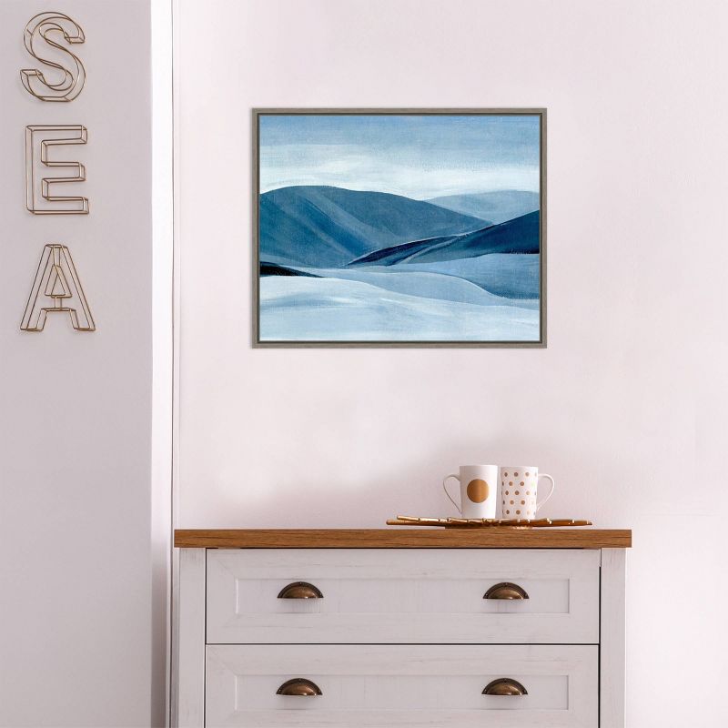 20" x 16" Indigo Range II Mountain by Annie Warren Framed Canvas Wall Art - Amanti Art