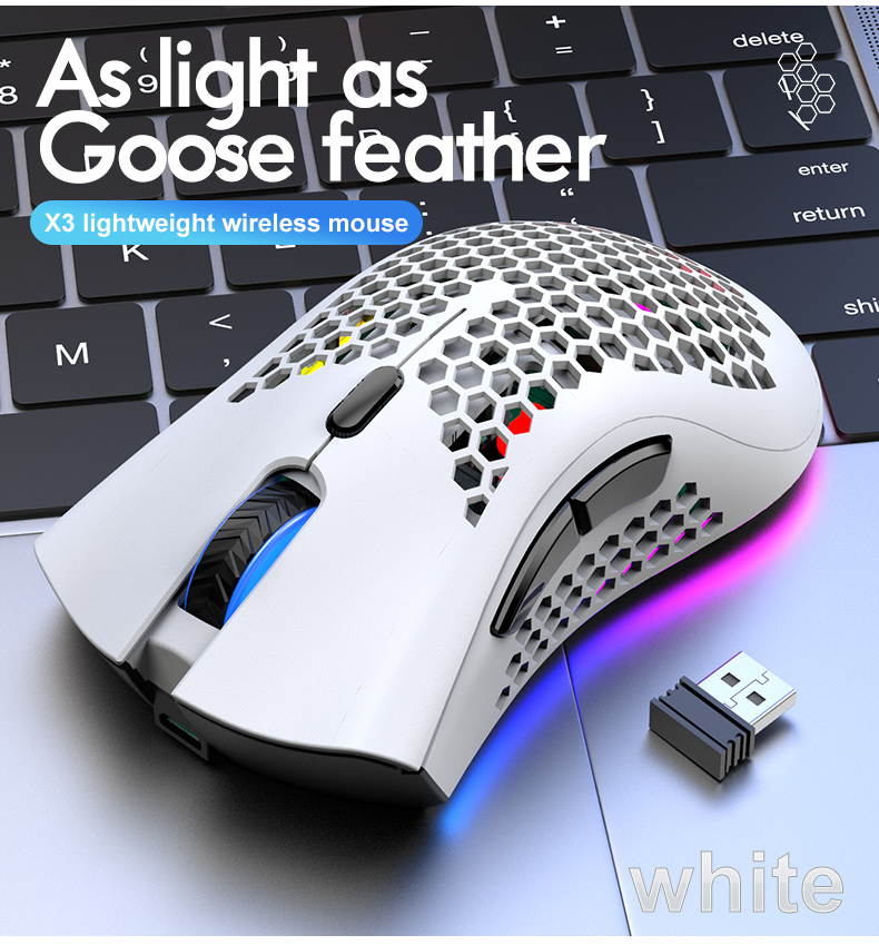 X3 E-sport Wireless Mouse RGB Dual Mode Gaming Mechanical Macro Computer Notebook Mouse Ultralight Honeycomb Shell Mouse