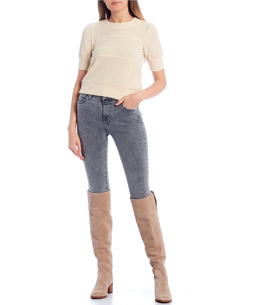 June & Hudson Short-Sleeve Textured Lightweight Sweater Knit Top