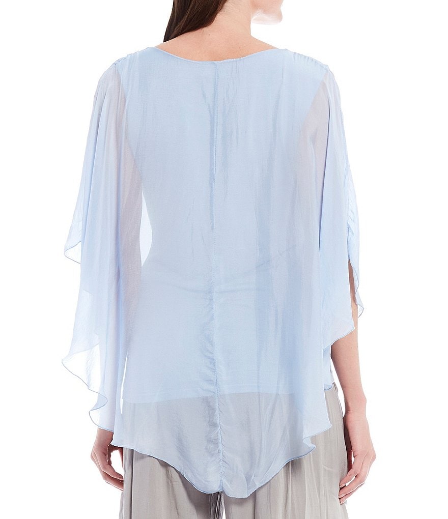 M Made in Italy 3/4 Sleeve Asymmetrical Hem Silky Woven Top