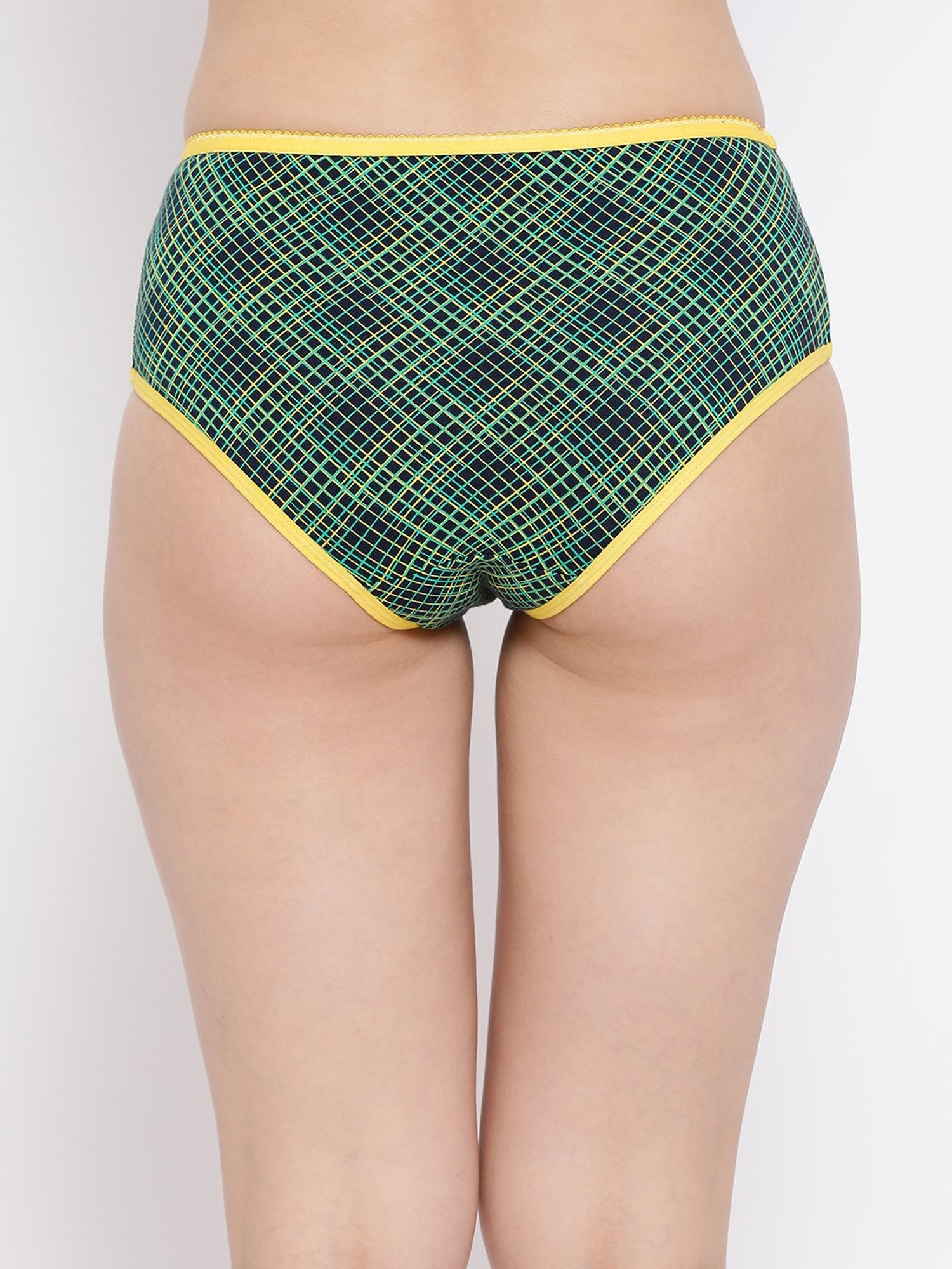 Clovia Navy & Yellow Checks Mid Waist Hipster Panty