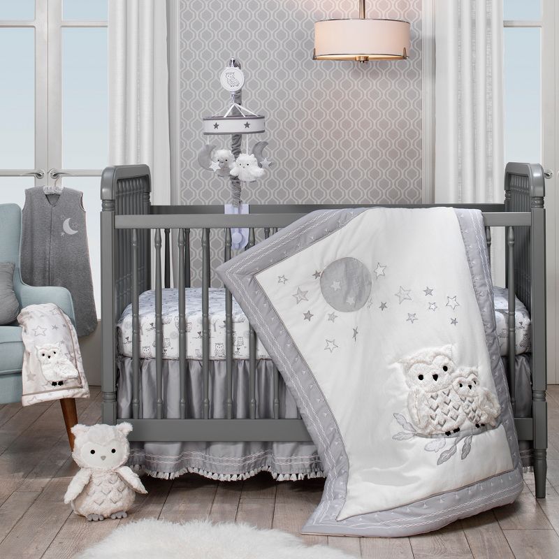 Lambs & Ivy Luna Gray/White Owls and Moons Musical Baby Crib Mobile