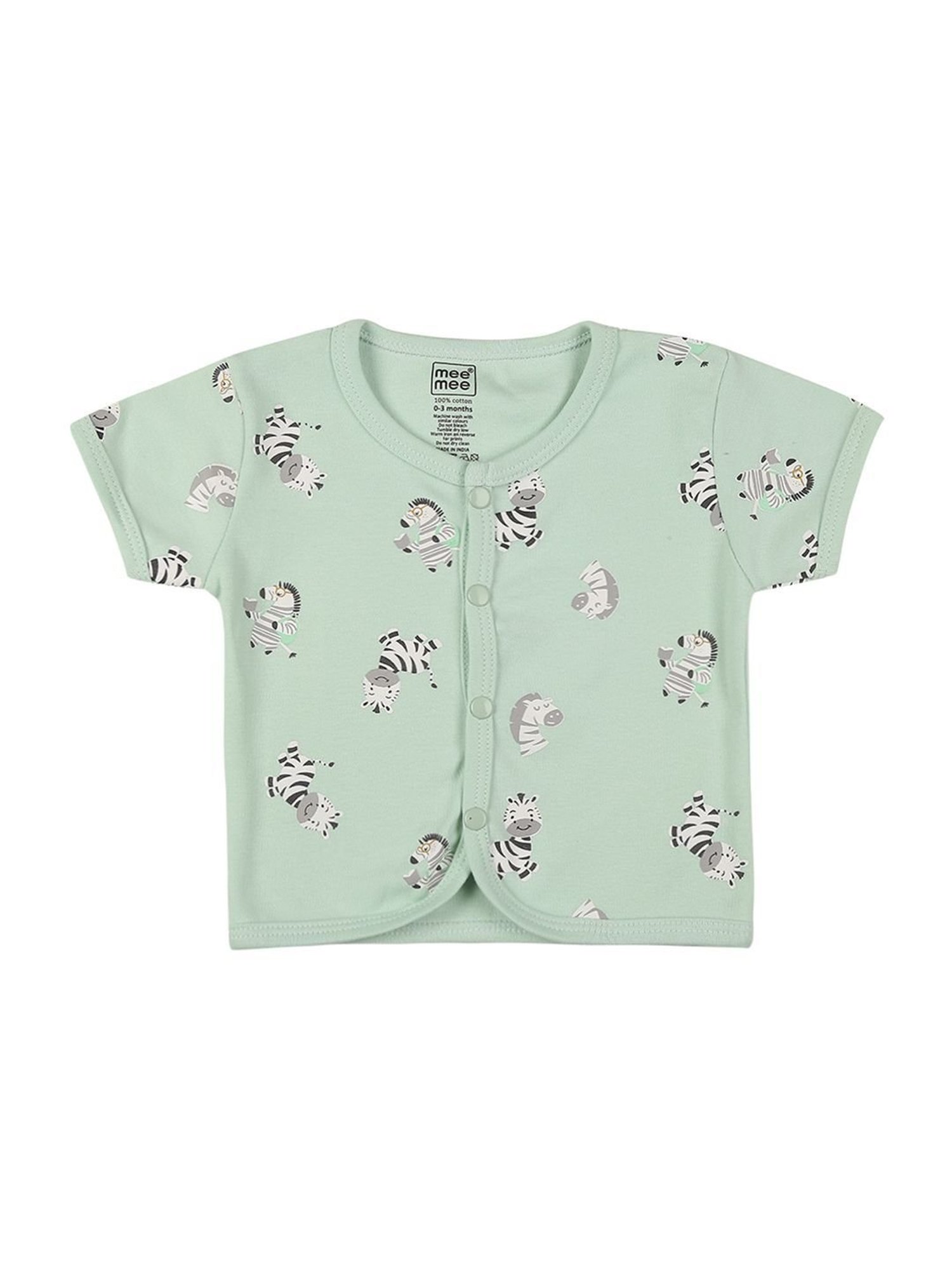 Mee Mee Kids Green & White Cotton Printed Jabla (Pack of 3)