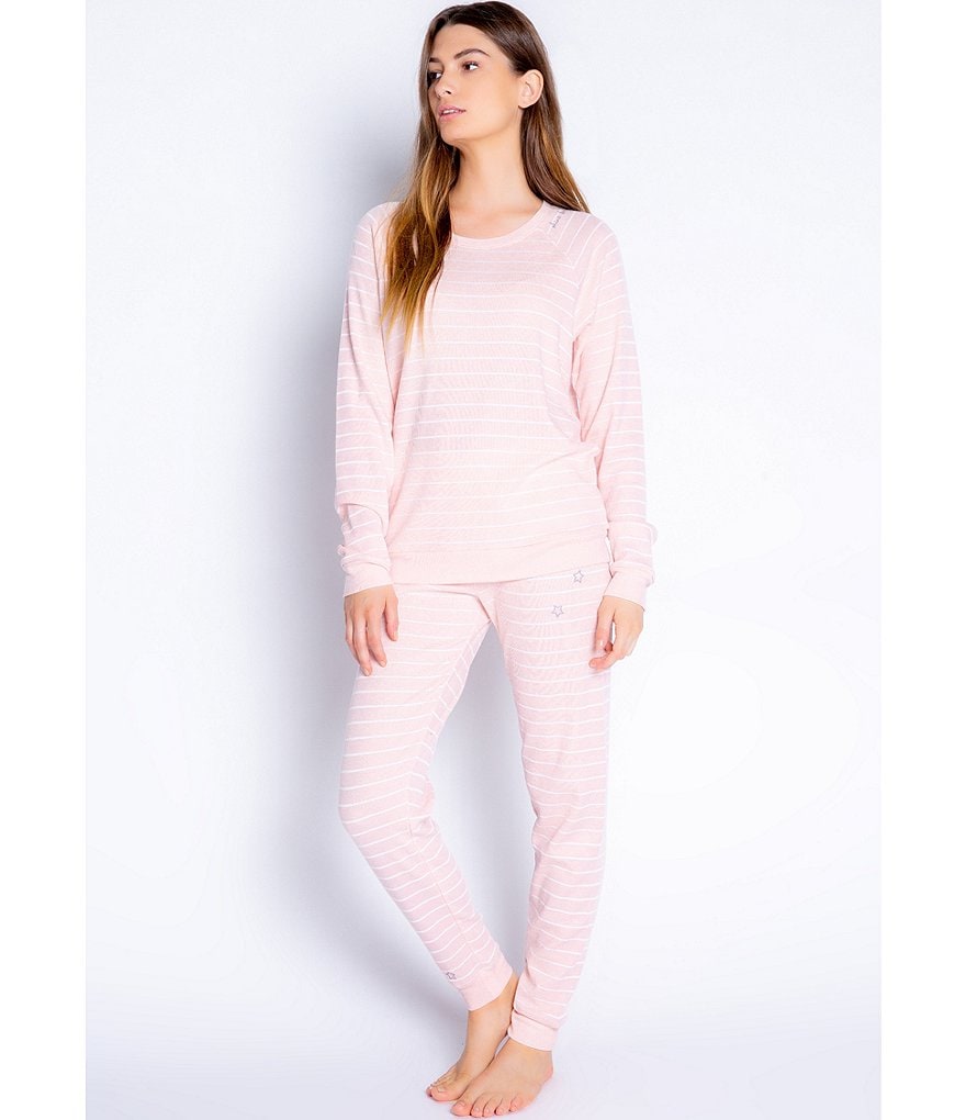 PJ Salvage Love More Striped Print Thermal Knit Coordinating Sleep Top