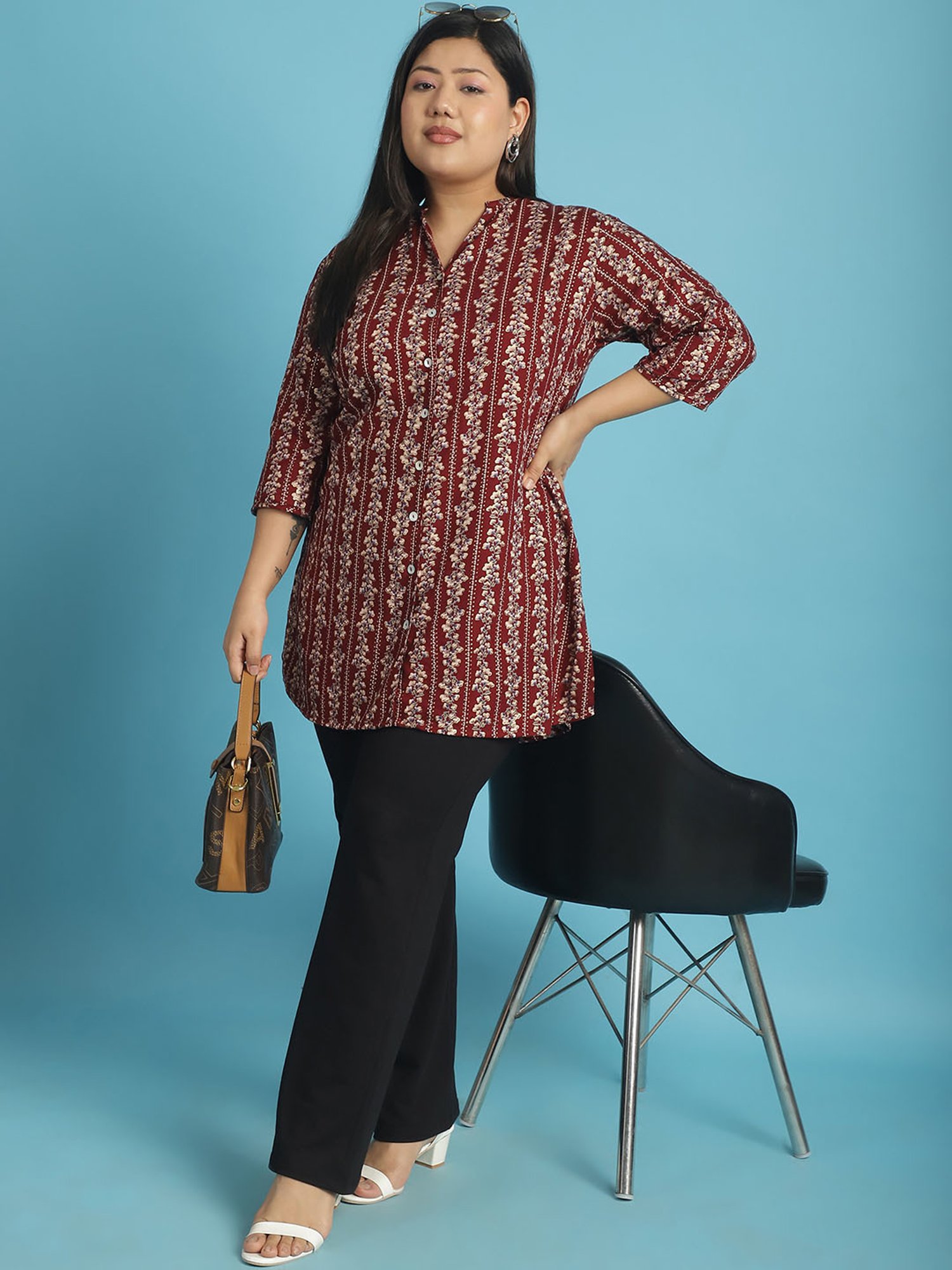 theRebelinme Maroon Floral Print Shirt