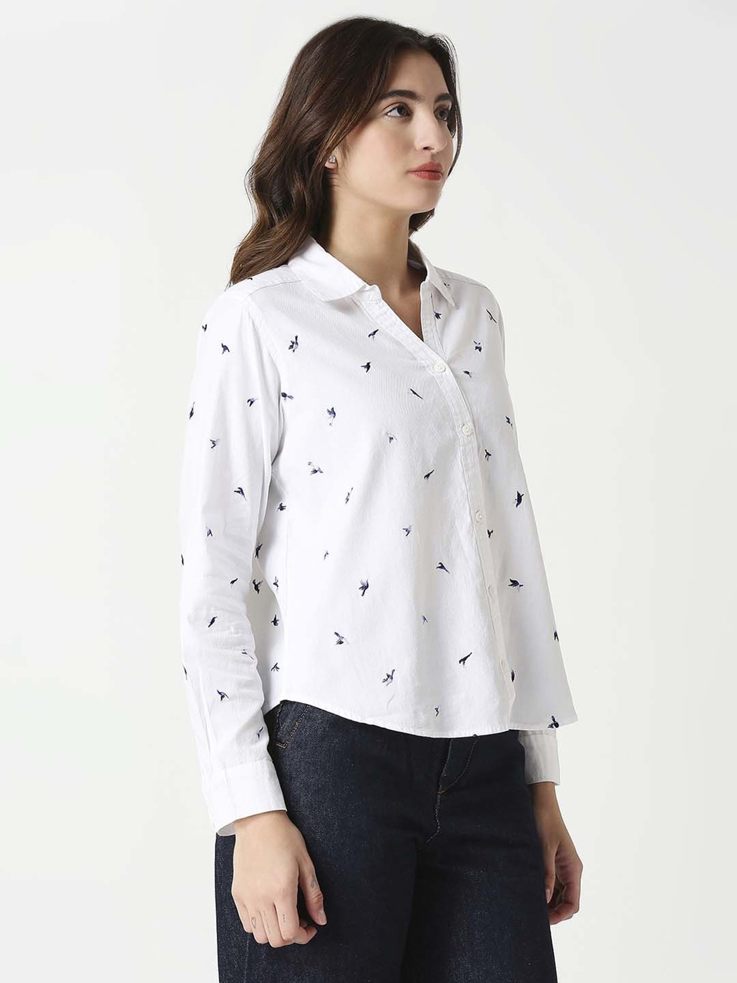 Remanika White Cotton Embroidered Shirt