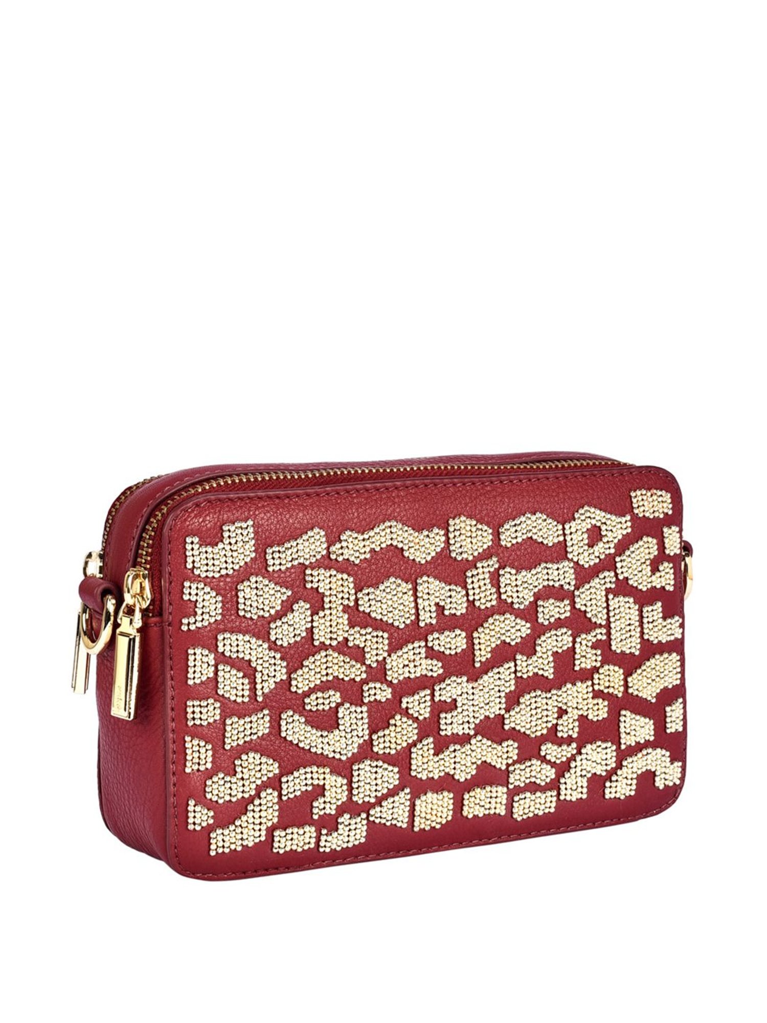 Eske Rosalie Maroon Embellished Medium Sling Handbag
