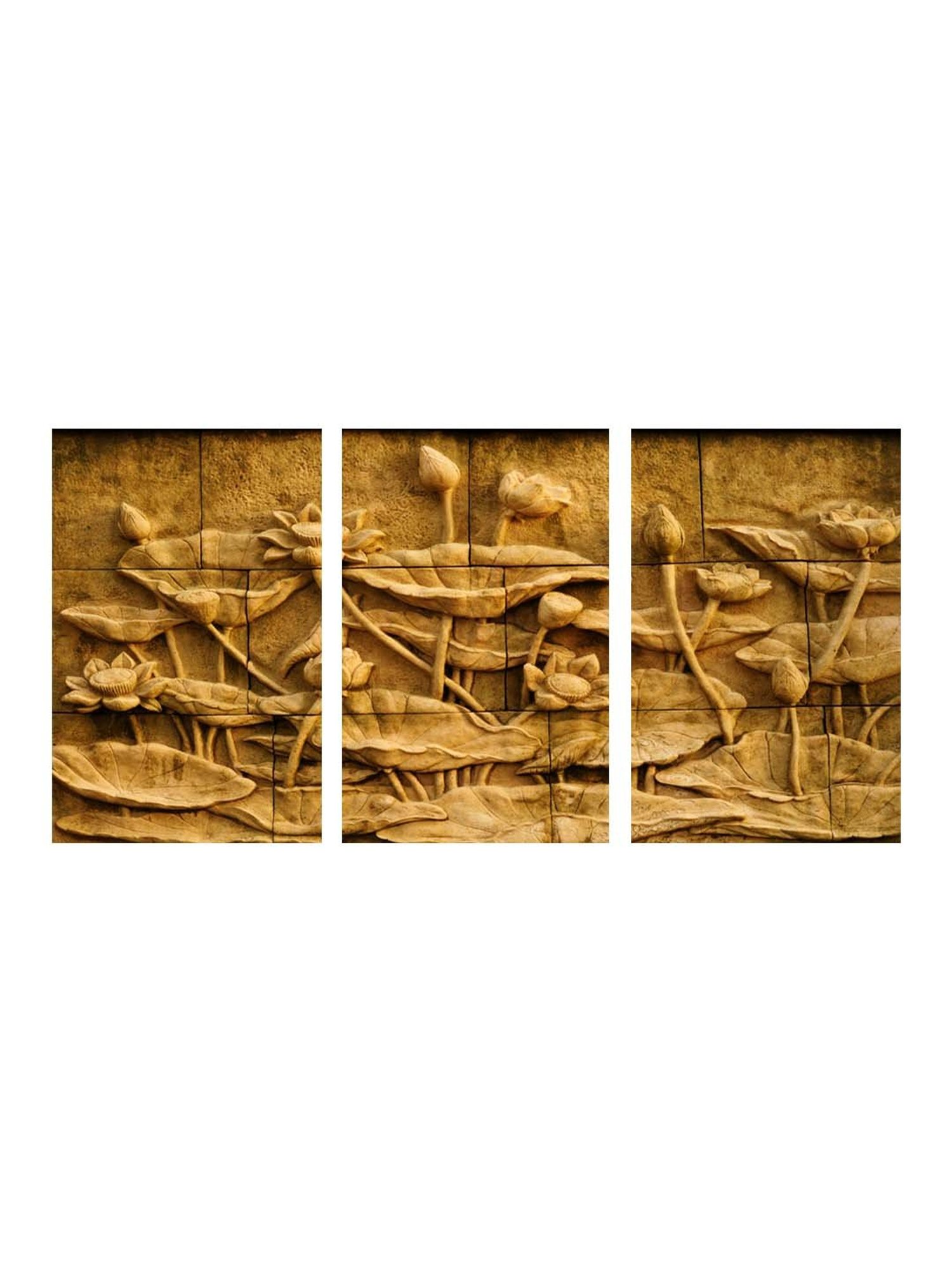 999Store Brown Lotus Flower Art 3 Frame Canvas Paintings