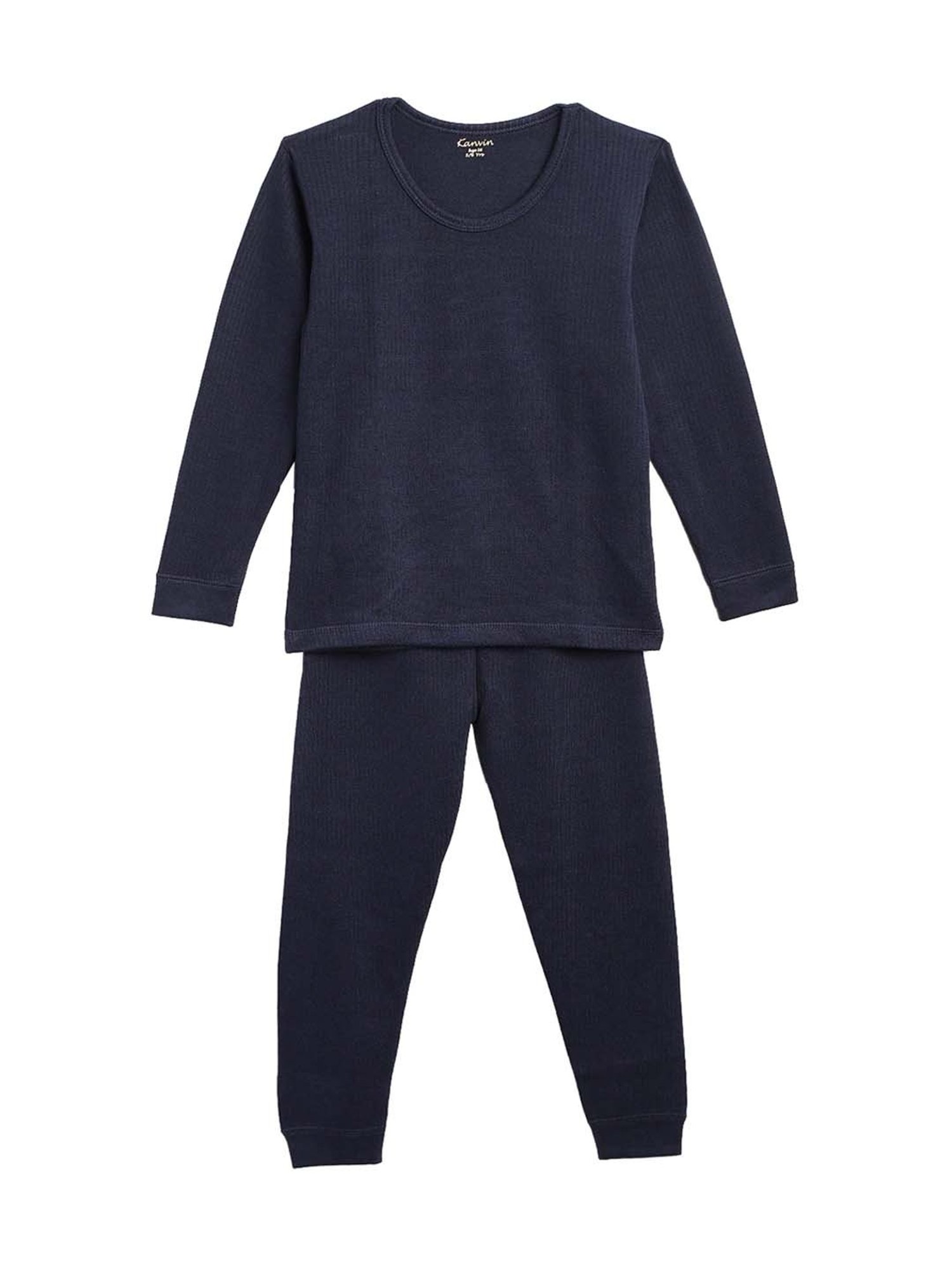 Kanvin Kids Navy Regular Fit Thermal Top & Pants Set