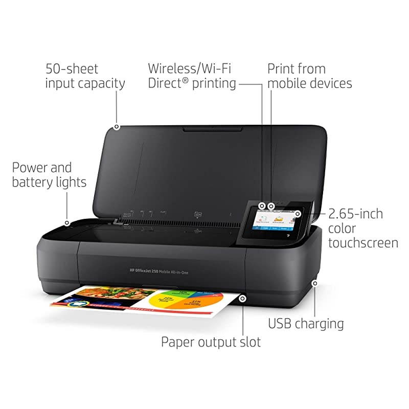 OfficeJet 250 AllinOne Portable Printer with Wireless Mobile Printing Works with Alexa CZ992A Black Normal