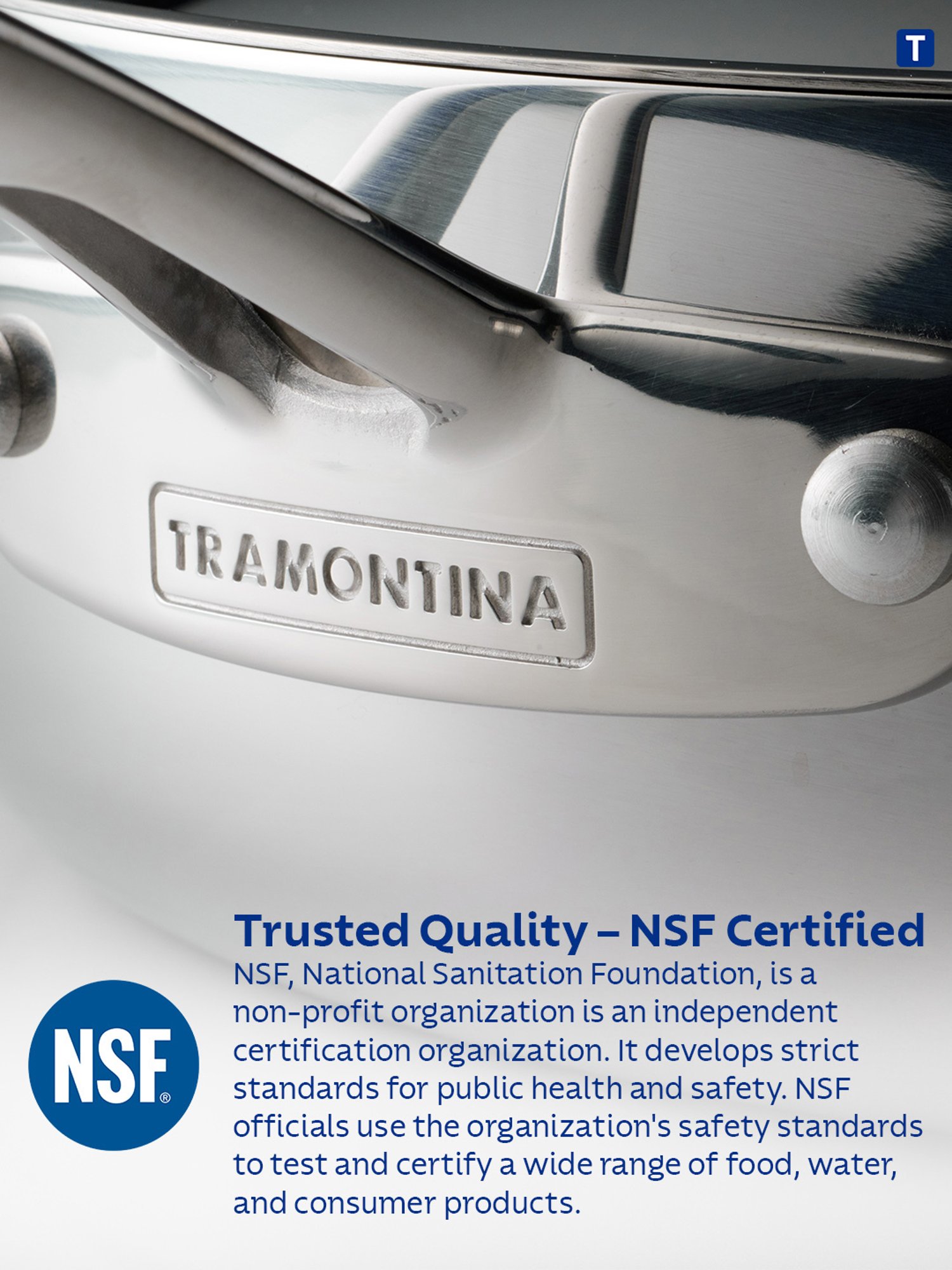 Tramontina Aeion Triply Non-Toxic Stainless Steel Casserole with Lid 20cm/3.1L NSF Certified