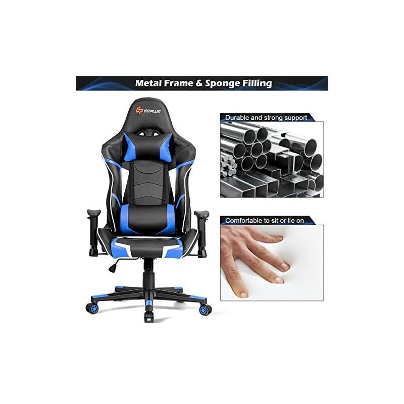 Gaming Chair, Massage Office Chair Computer Gaming Racing Chair, High Back PU Leather Adjustable Arms Headrest Ergonomic Reclining Game Chair, Rolling Swivel Executive Chair