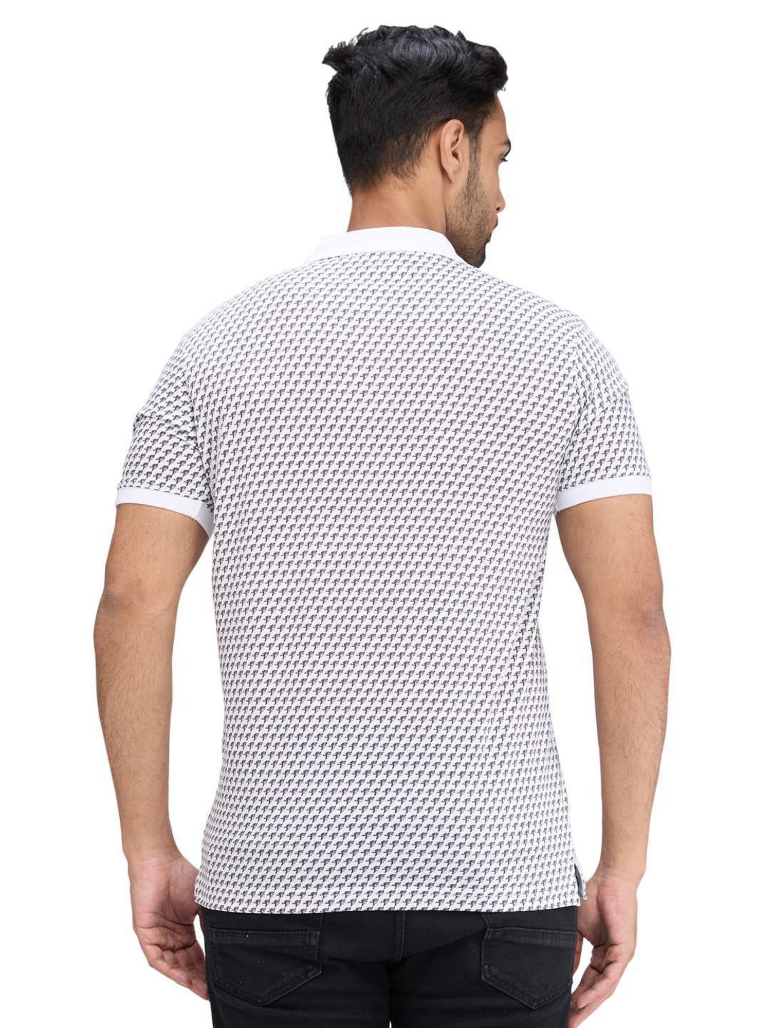 Park Avenue White Slim Fit Printed Polo T-Shirt