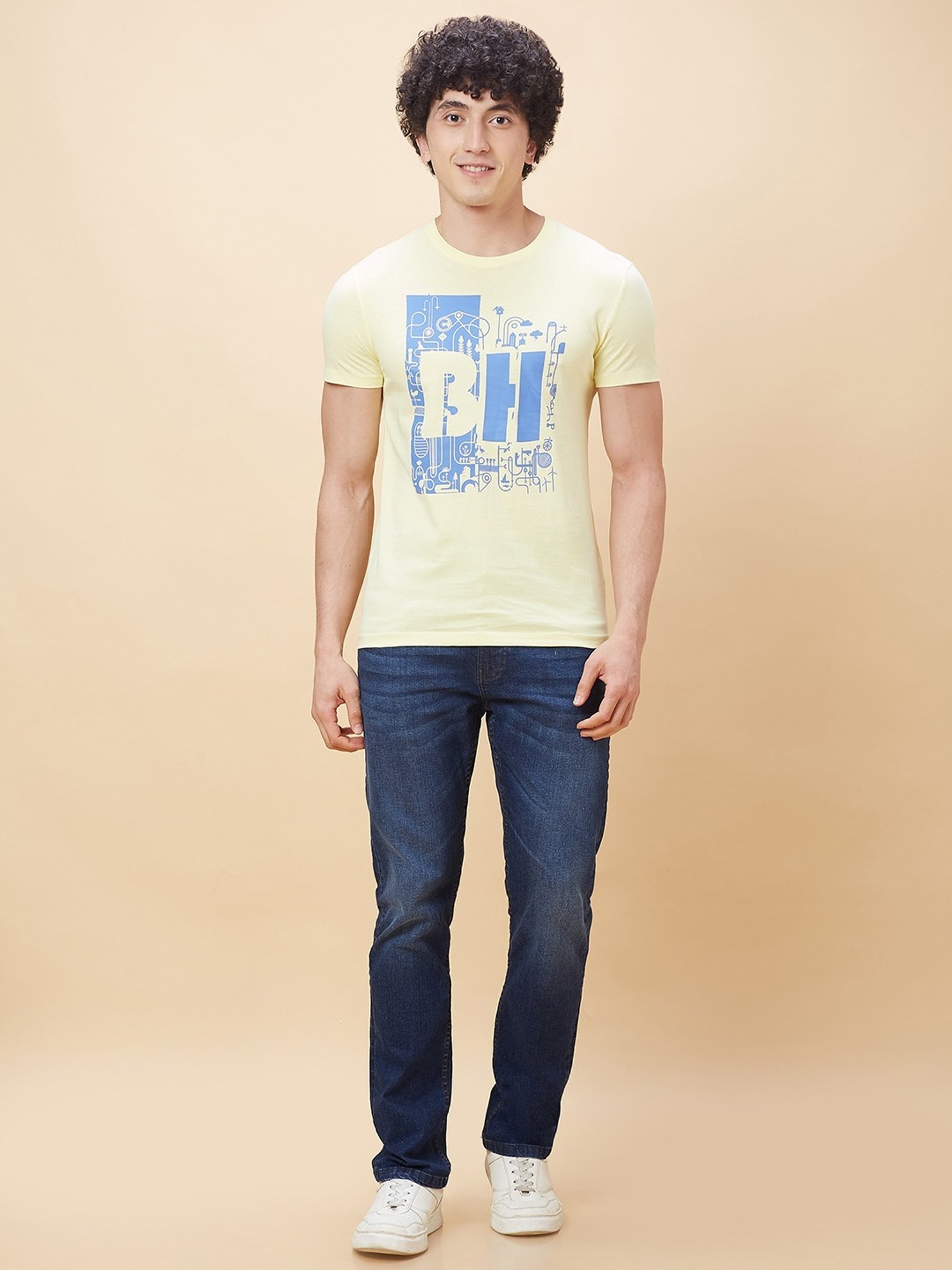 Being Human Yellow Regular Fit Printed T-Shirt