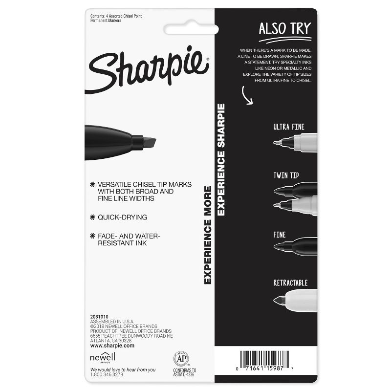 Sharpie 4pk Permanent Marker Chisel Tip Multicolor