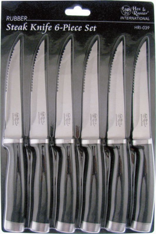 Hen & Rooster HRI039 6 Piece Steak Knife Set Black Handles