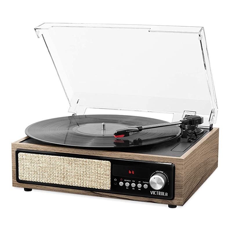 3in1 Bluetooth Record Player with Built in Speakers and 3Speed Turntable Farmhouse Walnut