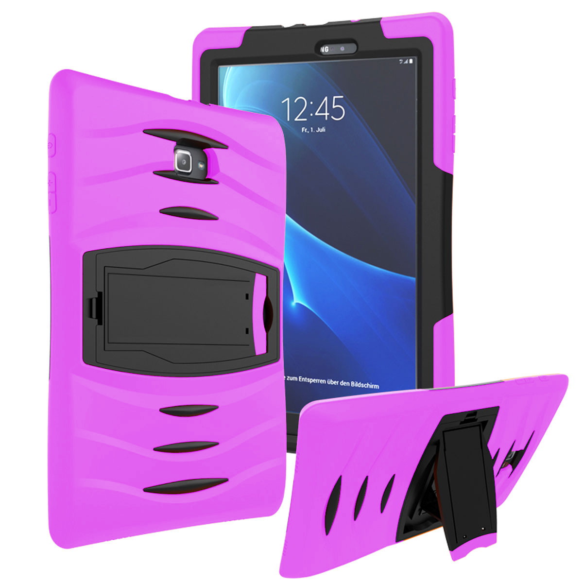 KIQ Heavy Duty Military Armor Case, Tablet Cover, Built-in Kickstand, cut-outs for camera and charging ports For Samsung Galaxy Tab A 8.0 SM-T350 (2015) (Purple)