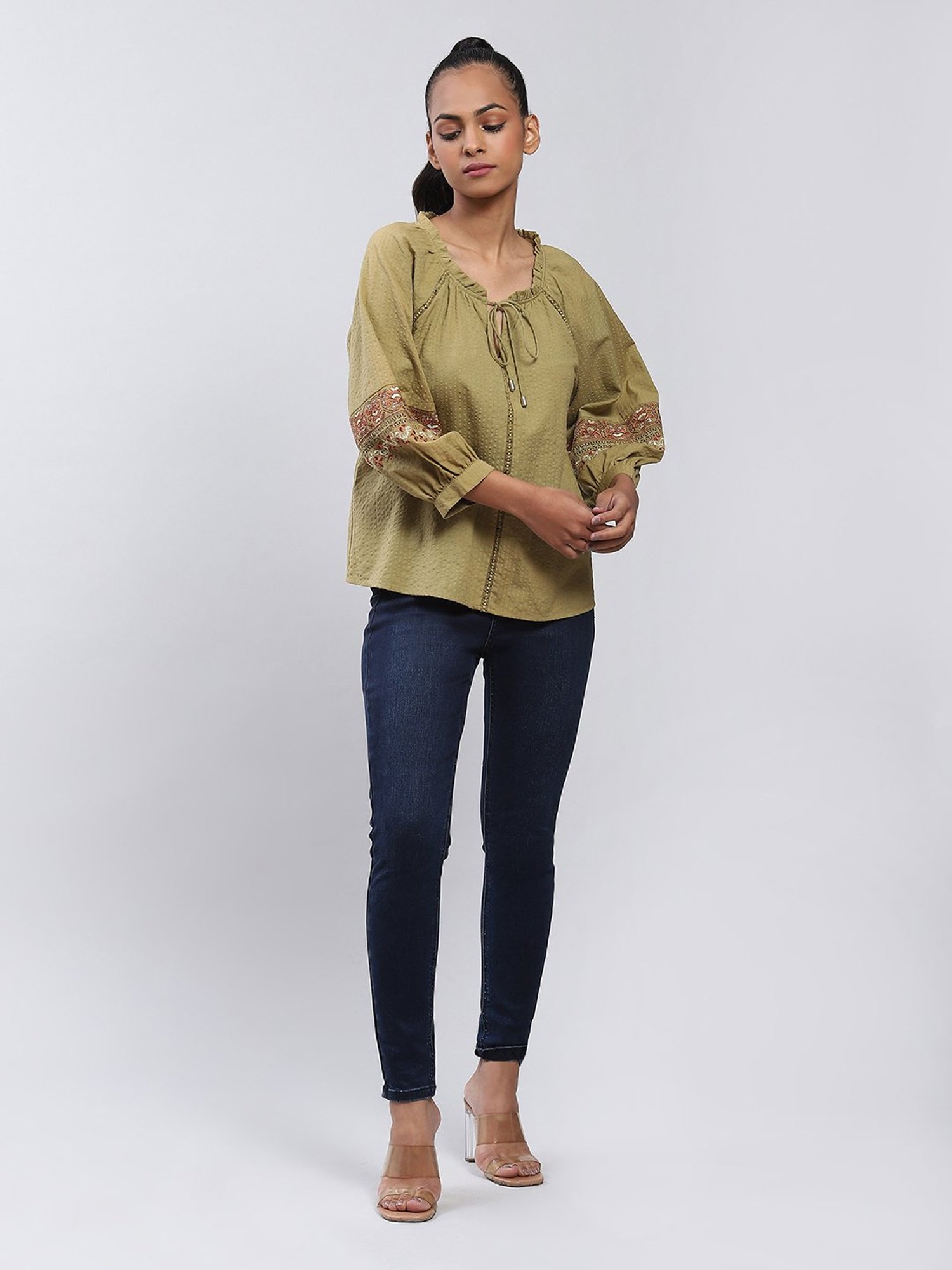 Label Ritu Kumar Olive Embroidered Top