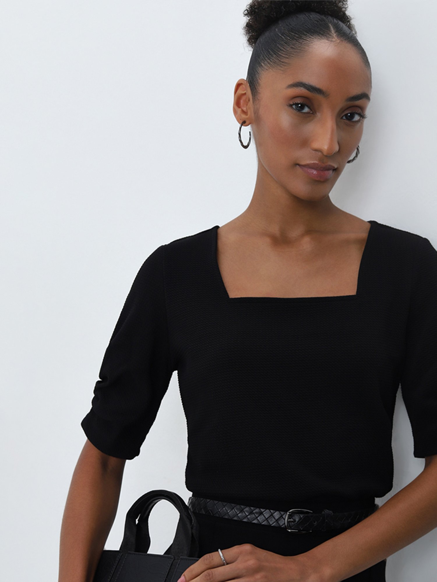 Wardrobe by Westside Black Self-Textured Top