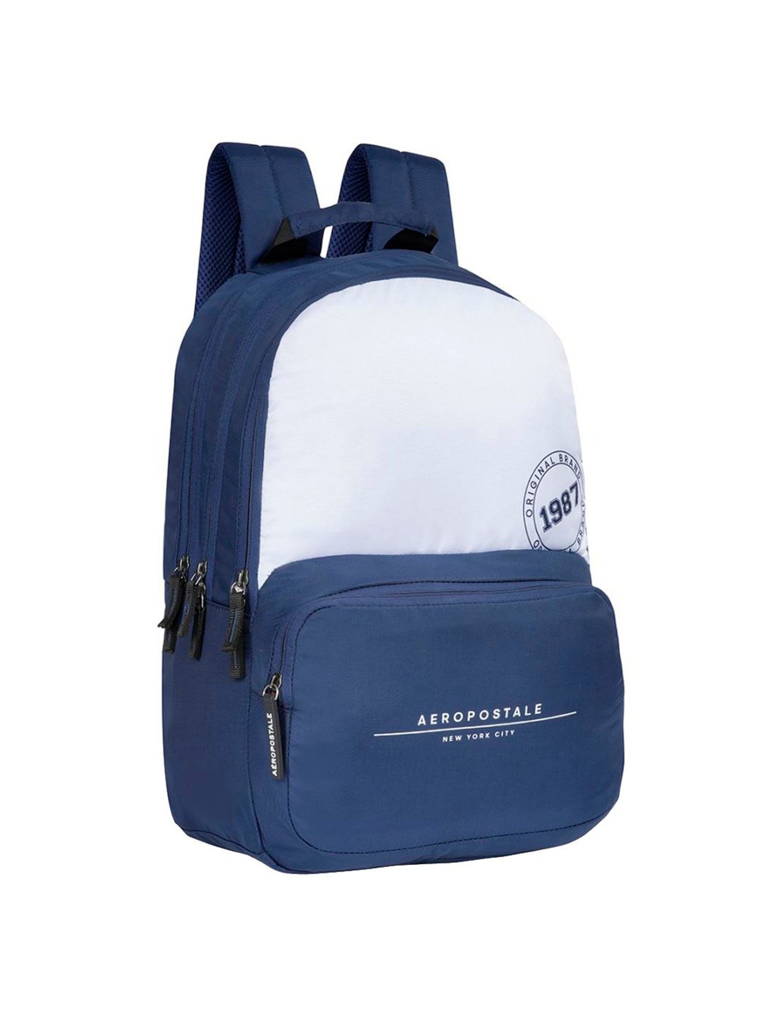 Aeropostale Wilton Navy & Off White Polyester Color Block Laptop Backpack - 24 Ltrs