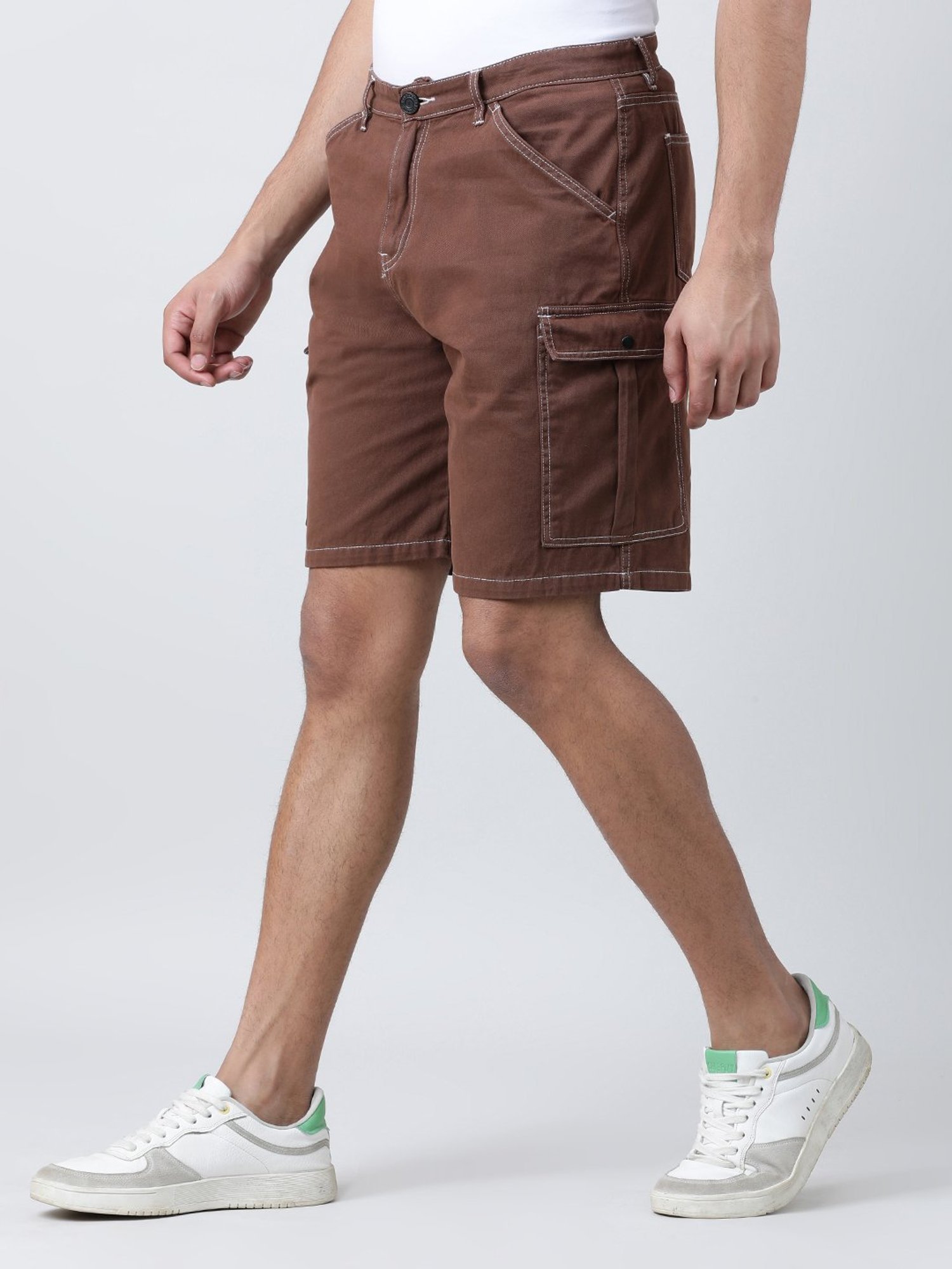Bene Kleed Chocolate Brown Relaxed Fit Cotton Cargo Shorts
