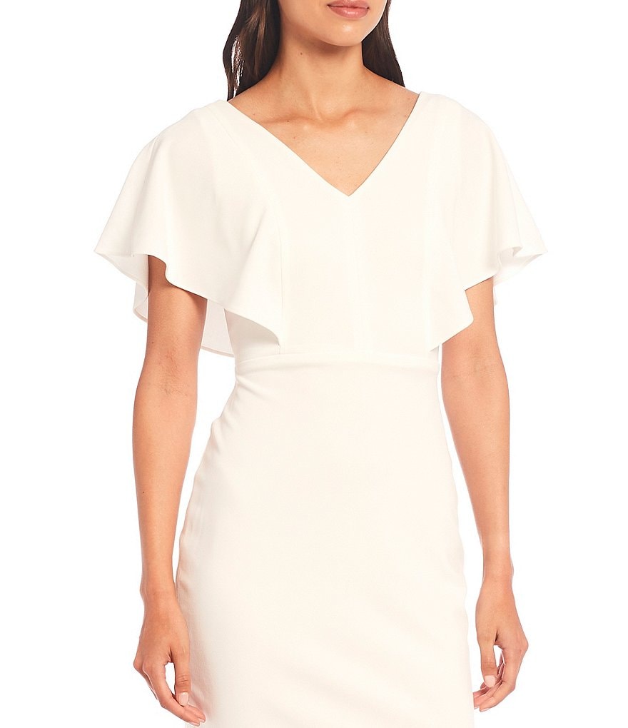 Kensie V-Neck Flutter Sleeve Scuba Crepe Sheath Dress